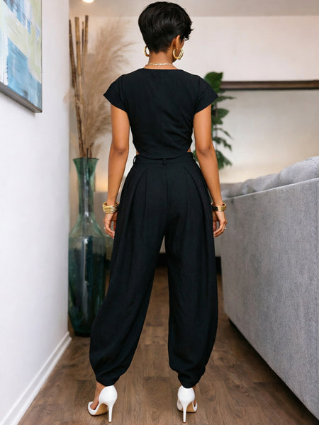 Solid Mock-Neck Top & Heram Pants Set