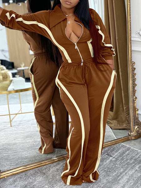 Stripe Zip-Front Jacket & Pants Set