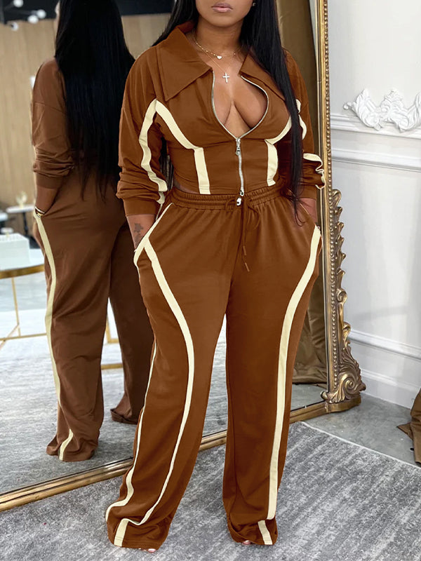 Stripe Zip-Front Jacket & Pants Set