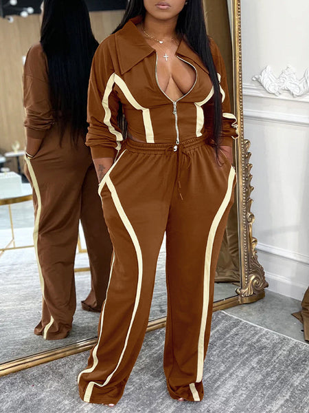 Stripe Zip-Front Jacket & Pants Set