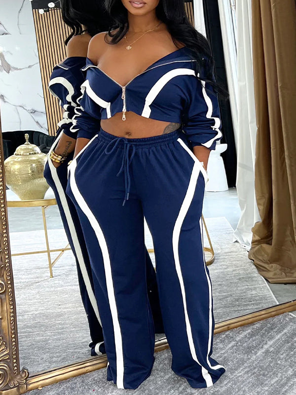 Stripe Zip-Front Jacket & Pants Set