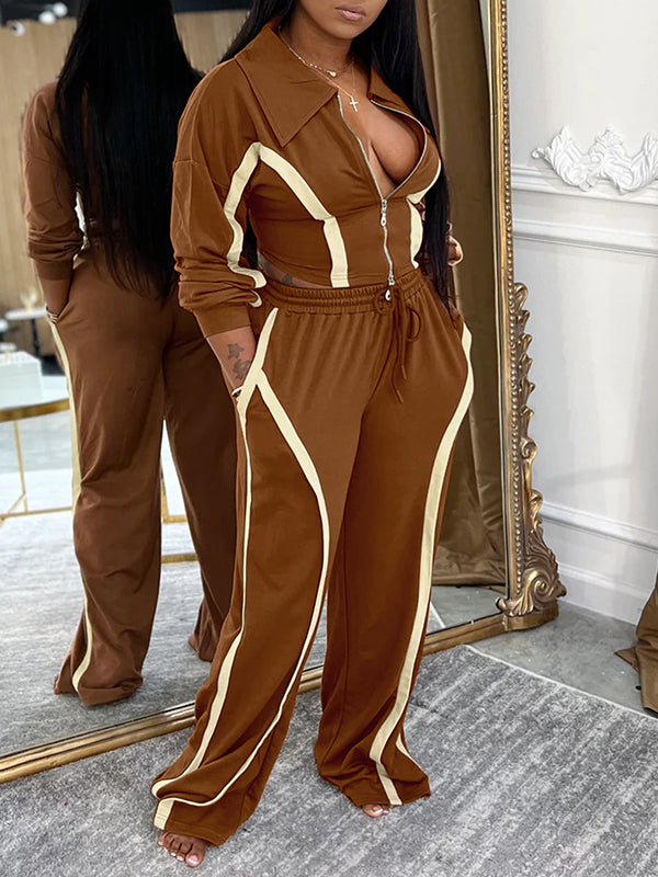 Stripe Zip-Front Jacket & Pants Set