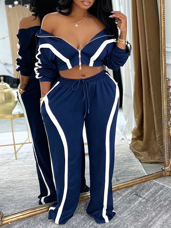 Stripe Zip-Front Jacket & Pants Set