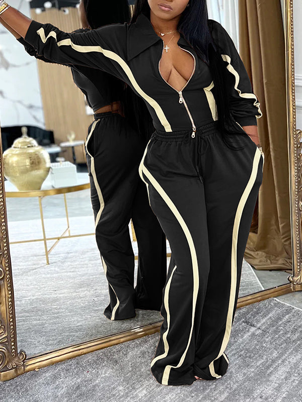Stripe Zip-Front Jacket & Pants Set