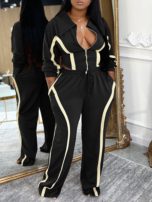Stripe Zip-Front Jacket & Pants Set