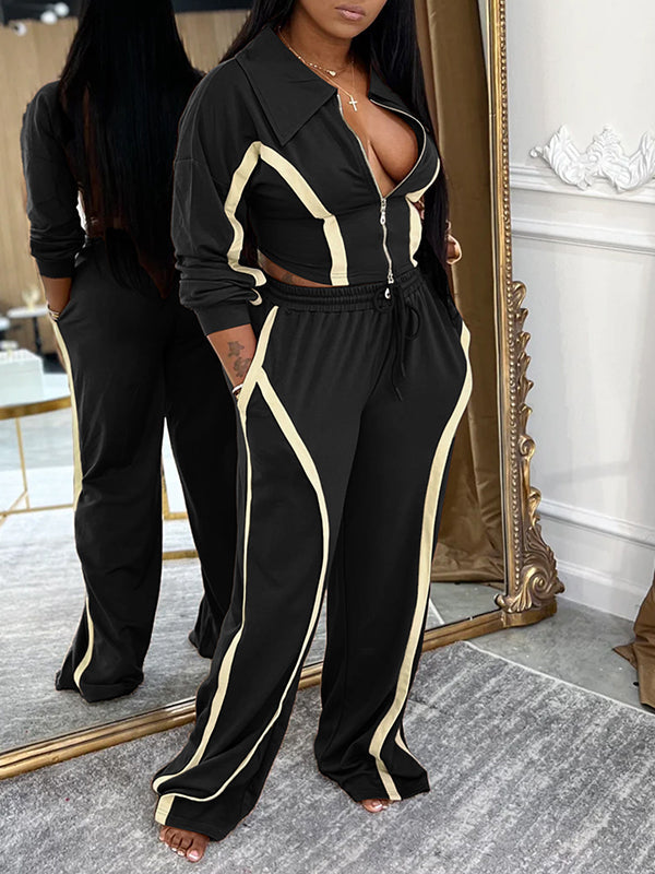 Stripe Zip-Front Jacket & Pants Set