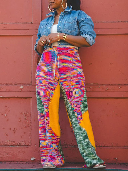 Colorblock Wide-Leg Pants