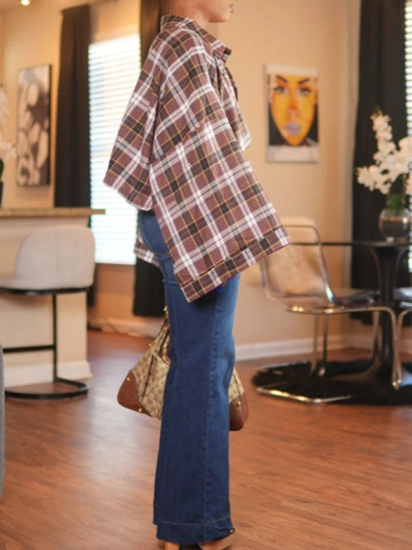 Plaid Batwing-Sleeve Shirt