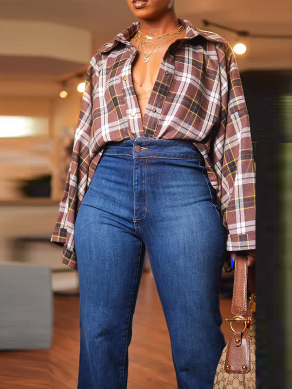 Plaid Batwing-Sleeve Shirt