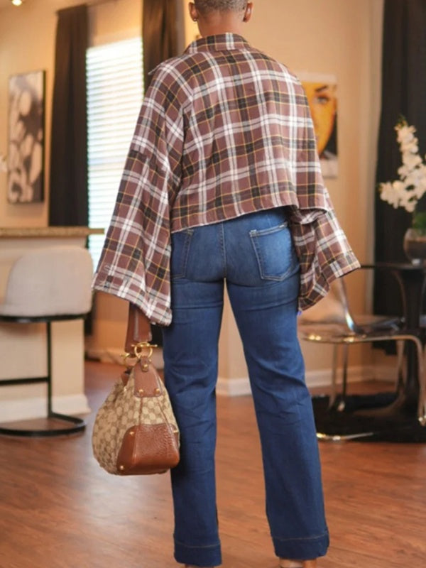 Plaid Batwing-Sleeve Shirt