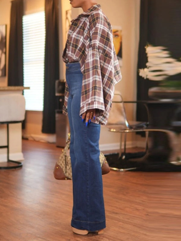 Plaid Batwing-Sleeve Shirt