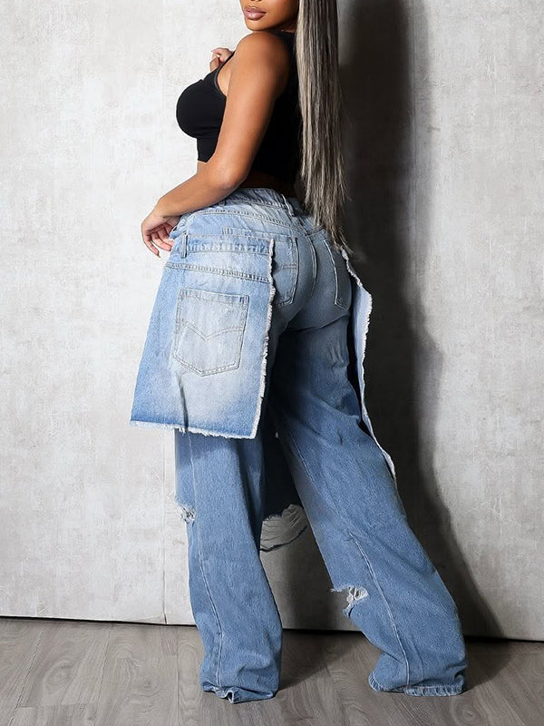 Double-Waist Ripped Jeans
