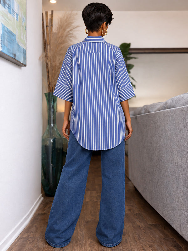 Stripe High-Low Tunic Shirt