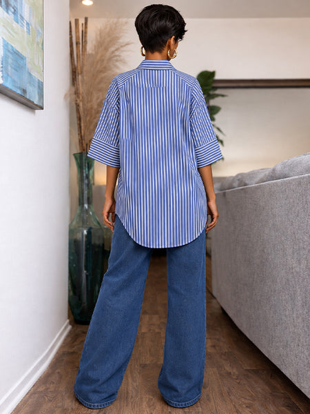 Stripe High-Low Tunic Shirt