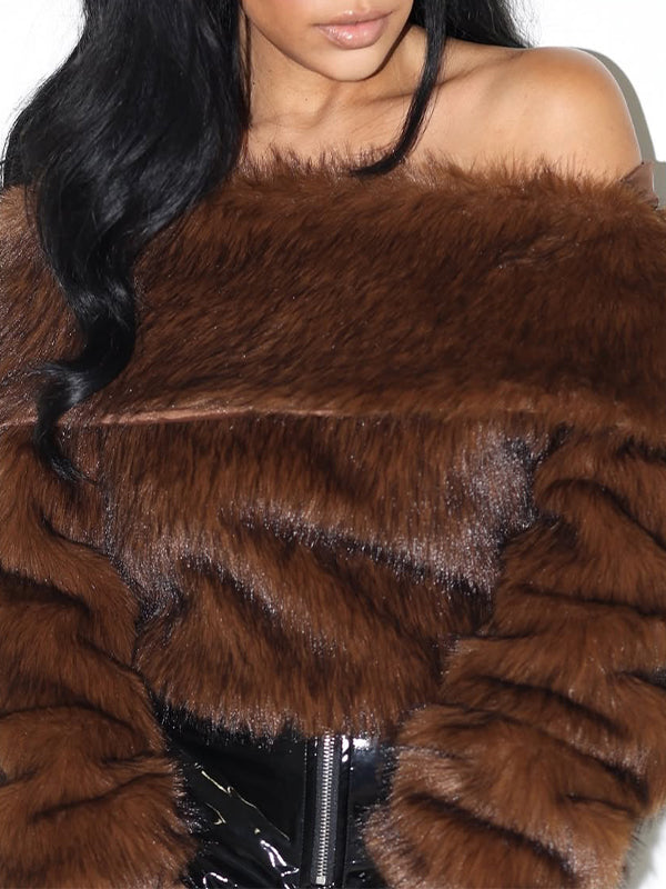 Faux-Fur Boat-Neck Top