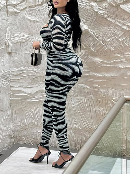 Printed Cutout Bodysuit & Pants Set
