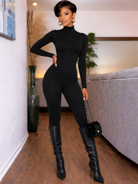 Solid Turtleneck Skinny Jumpsuit