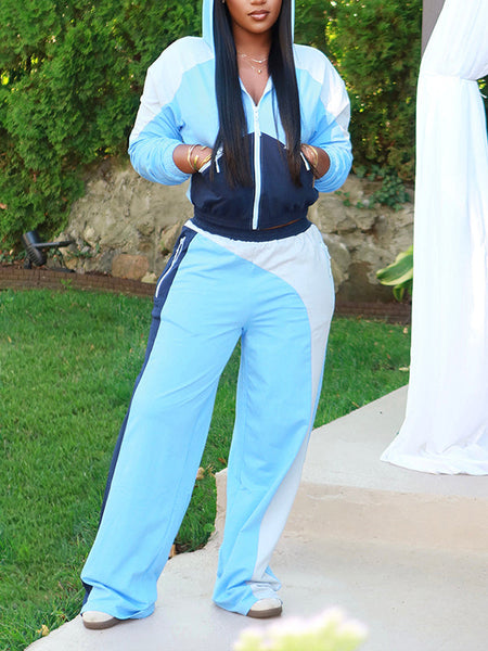Colorblock Zip-Front Hoodie & Pants Set