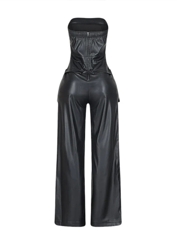 Faux-Leather Strapless Jumpsuit