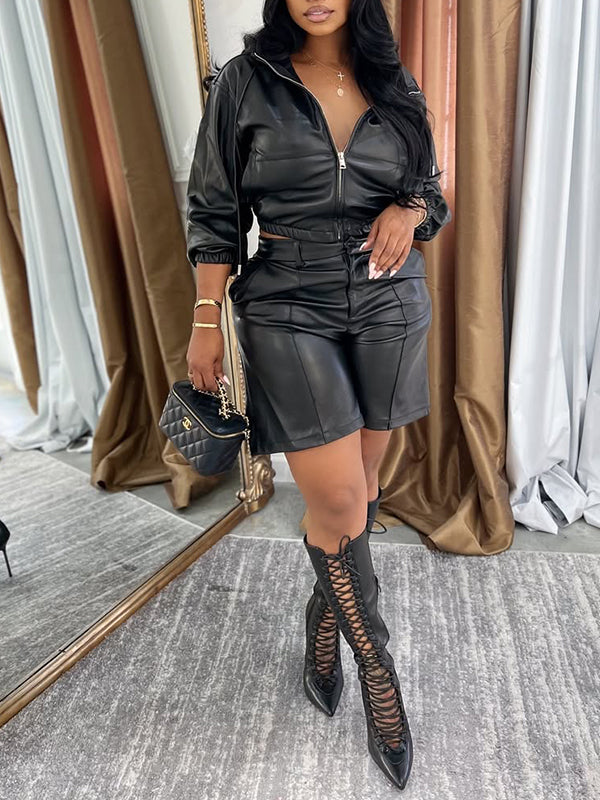 leather dress shorts Black Faux Leather Short Dress