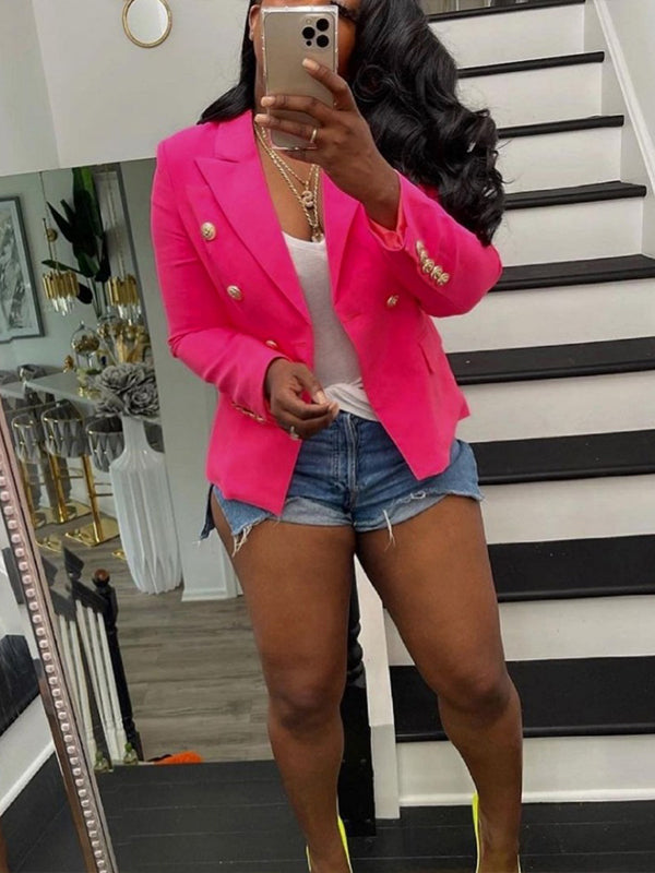 Solid Double-Breasted Blazer