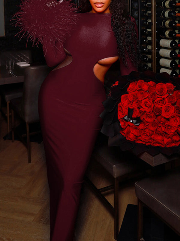 Faux-Fur Combo Cutout Dress