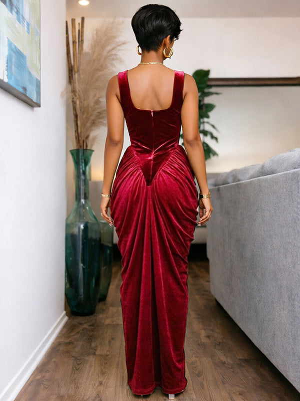 Ruched Combo Sleeveless Maxi Dress