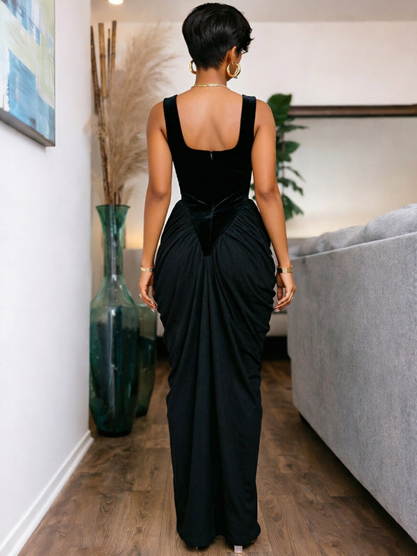 Ruched Combo Sleeveless Maxi Dress