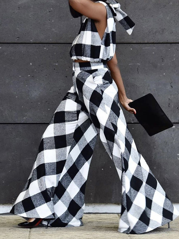 Plaid Tank Top & Wide-Leg Pants Set