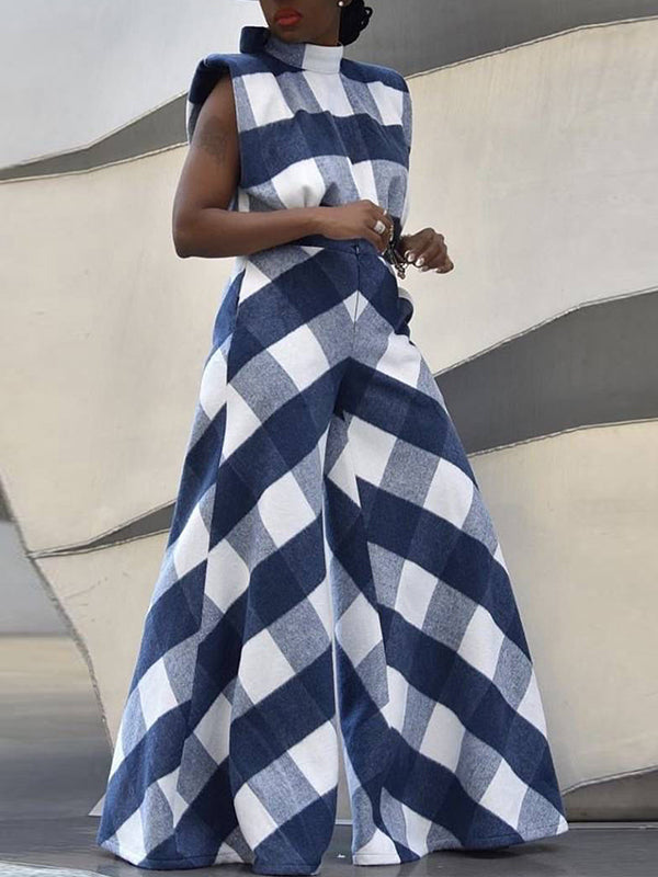 Plaid Tank Top & Wide-Leg Pants Set