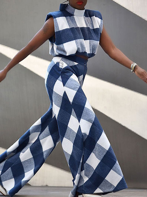 Plaid Tank Top & Wide-Leg Pants Set