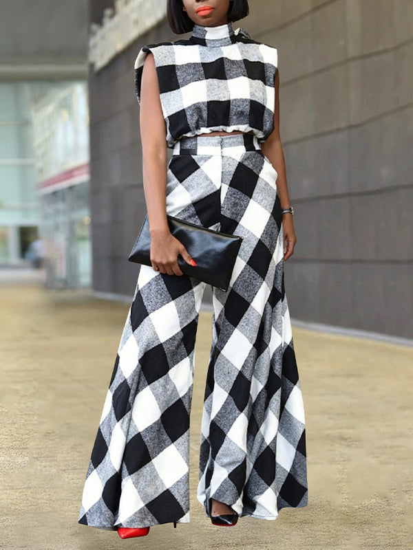 Plaid Tank Top & Wide-Leg Pants Set