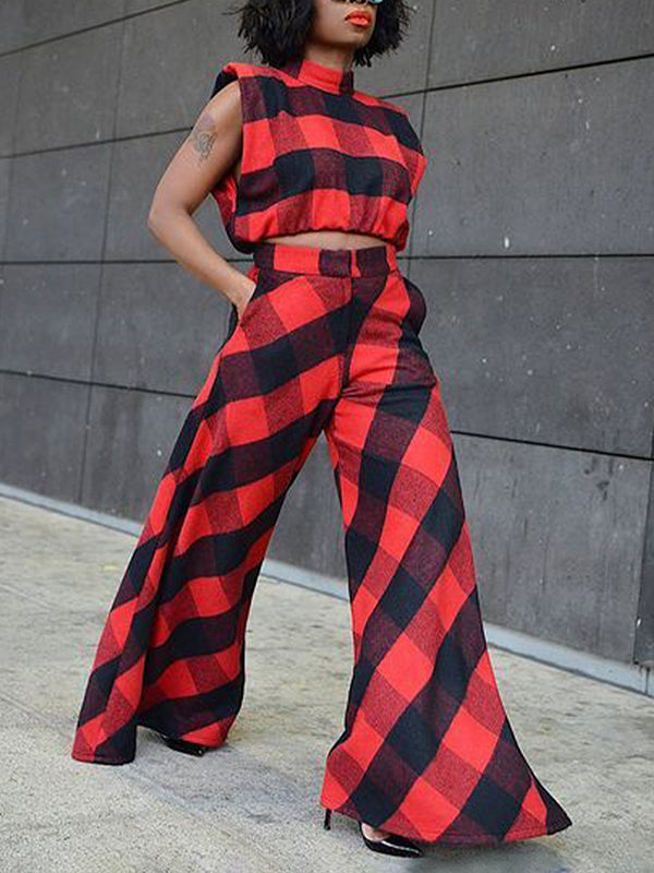 Plaid Tank Top & Wide-Leg Pants Set