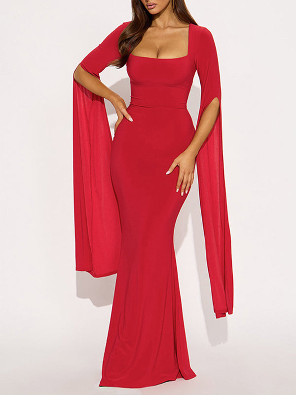 Solid Draped Maxi Dress