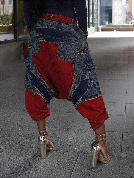 Denim Combo Harem Pants