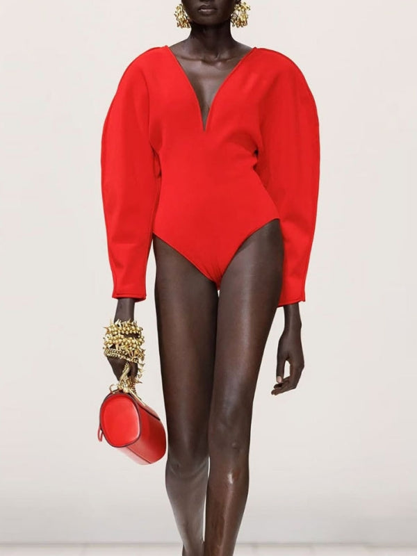 Solid V-Neck Bodysuit