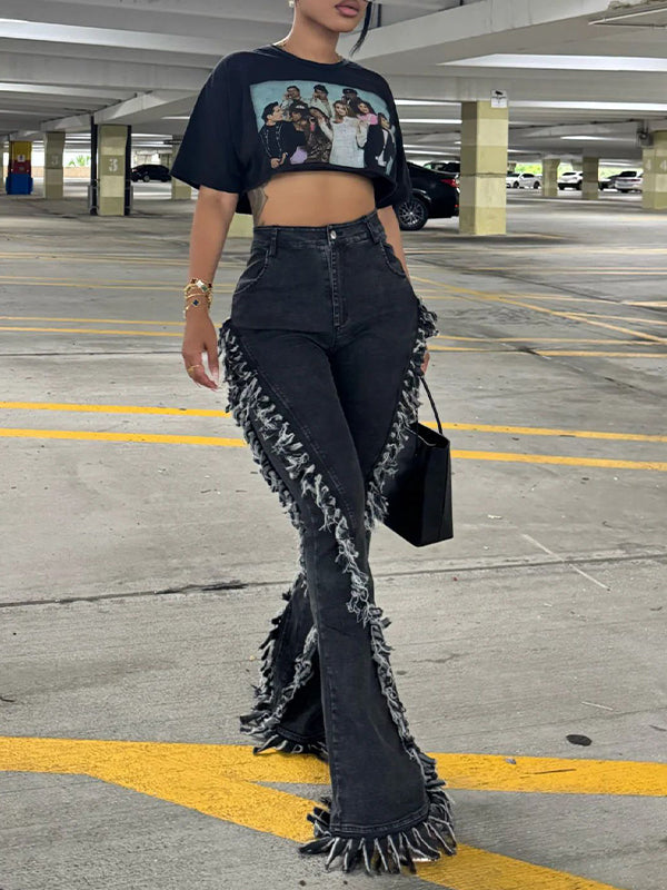Fringe Flared Jeans