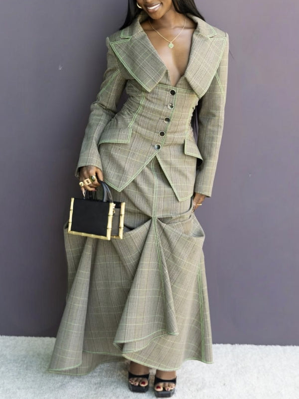 Plaid Blazer &amp; Skirt Set