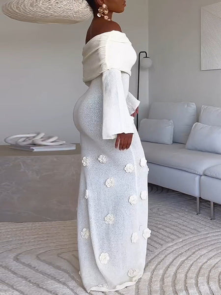 Solid Floral Off-Shoulder Dress