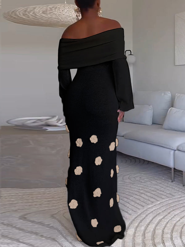 Solid Floral Off-Shoulder Dress