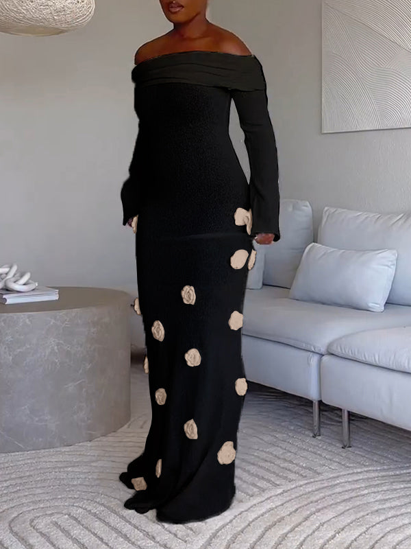 Solid Floral Off-Shoulder Dress