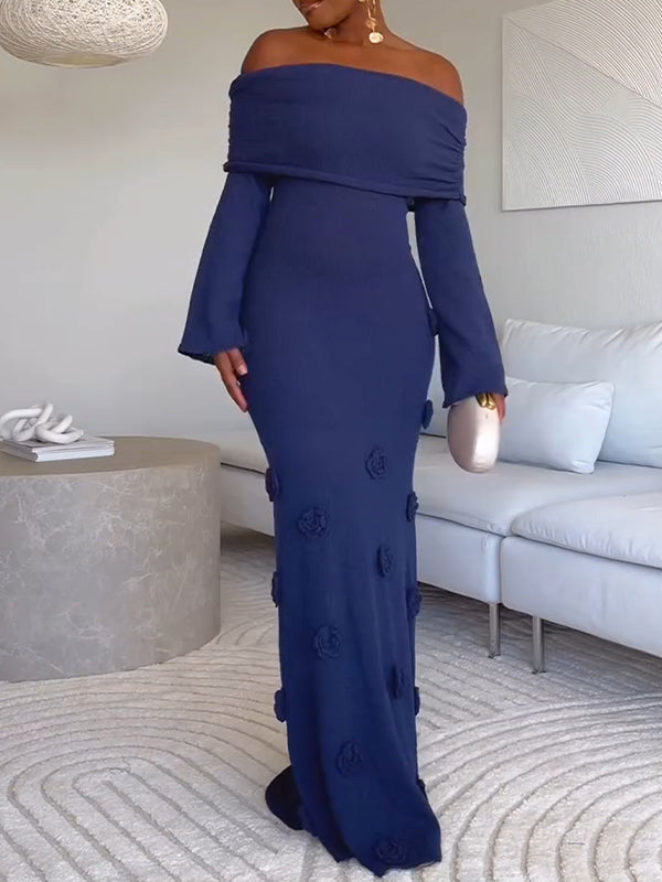 Solid Floral Off-Shoulder Dress