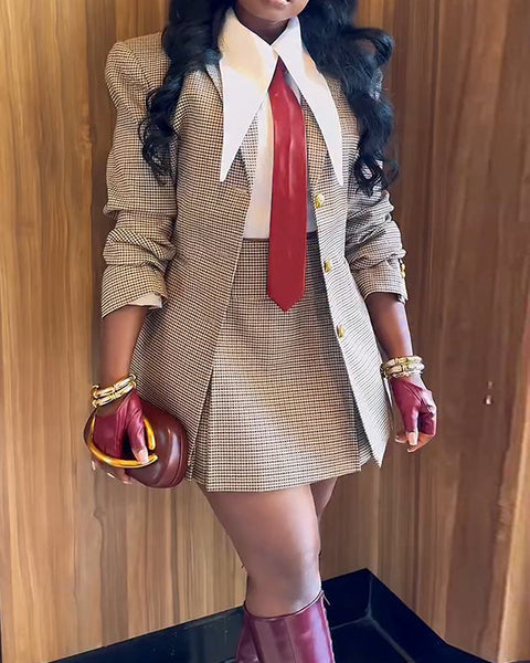 Plaid Blazer & Skirt Set