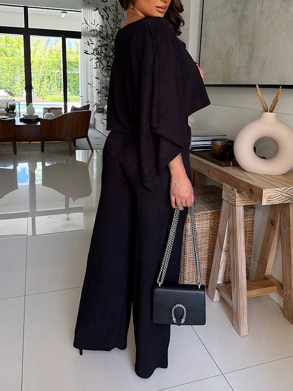 Solid Boat-Neck Top & Pants Set