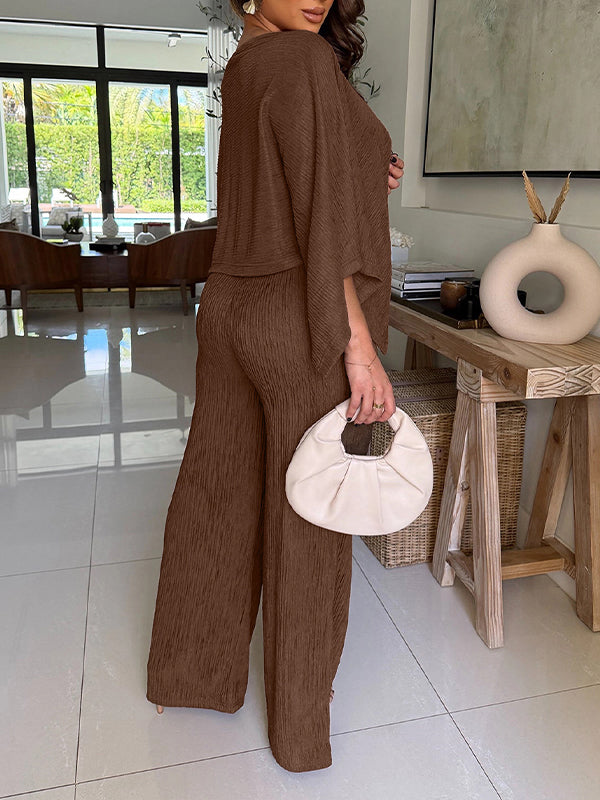 Solid Boat-Neck Top & Pants Set