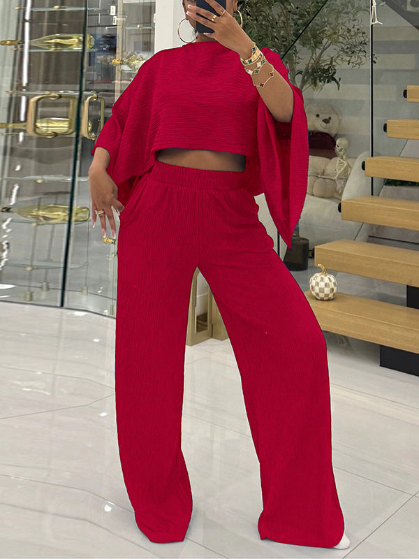 Solid Boat-Neck Top & Pants Set