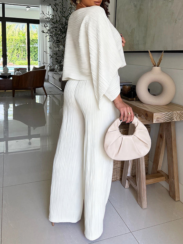 Solid Boat-Neck Top & Pants Set