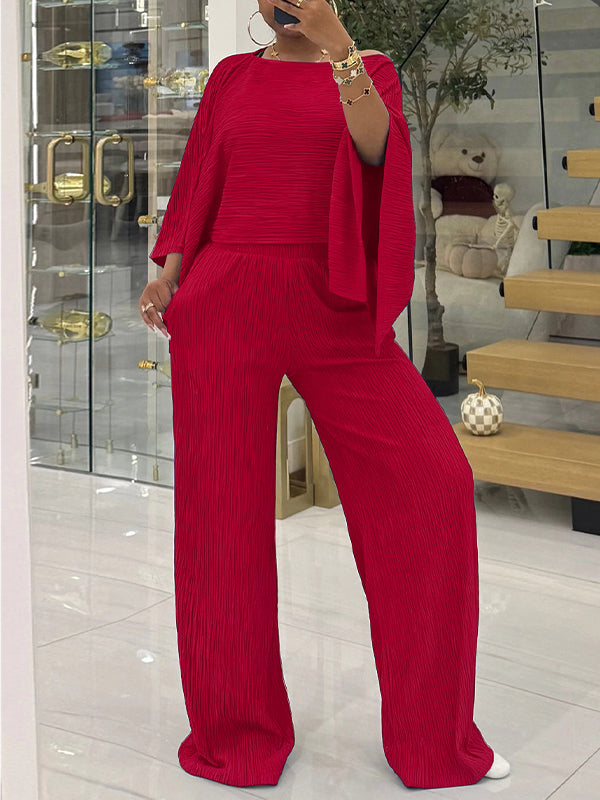 Solid Boat-Neck Top & Pants Set