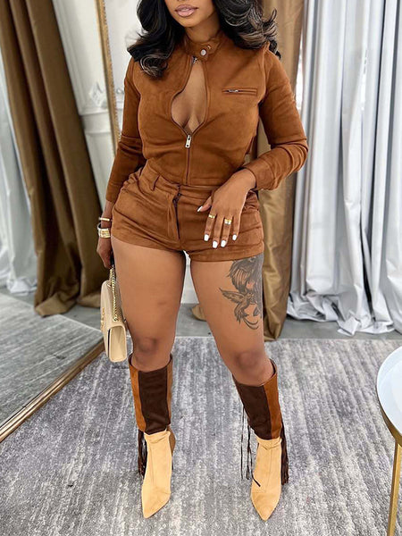 Zip-Front Jacket & Shorts Set