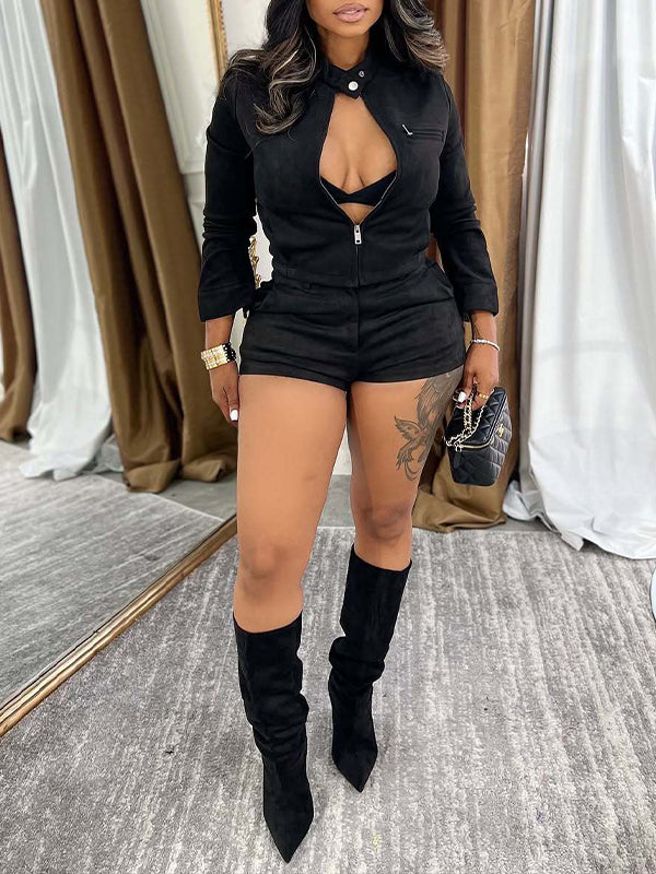 Zip-Front Jacket & Shorts Set